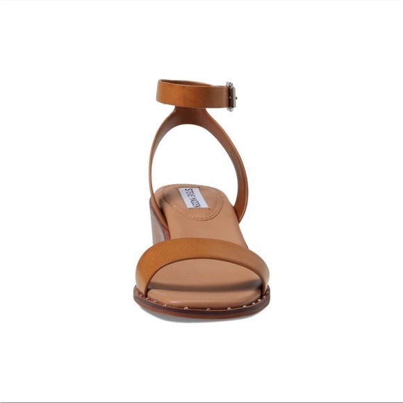 STEVE MADDEN NWOT Size 11 Brown Wedge Sandals Buckle Stud Cognac Ares Harlequin - Picture 2 of 15